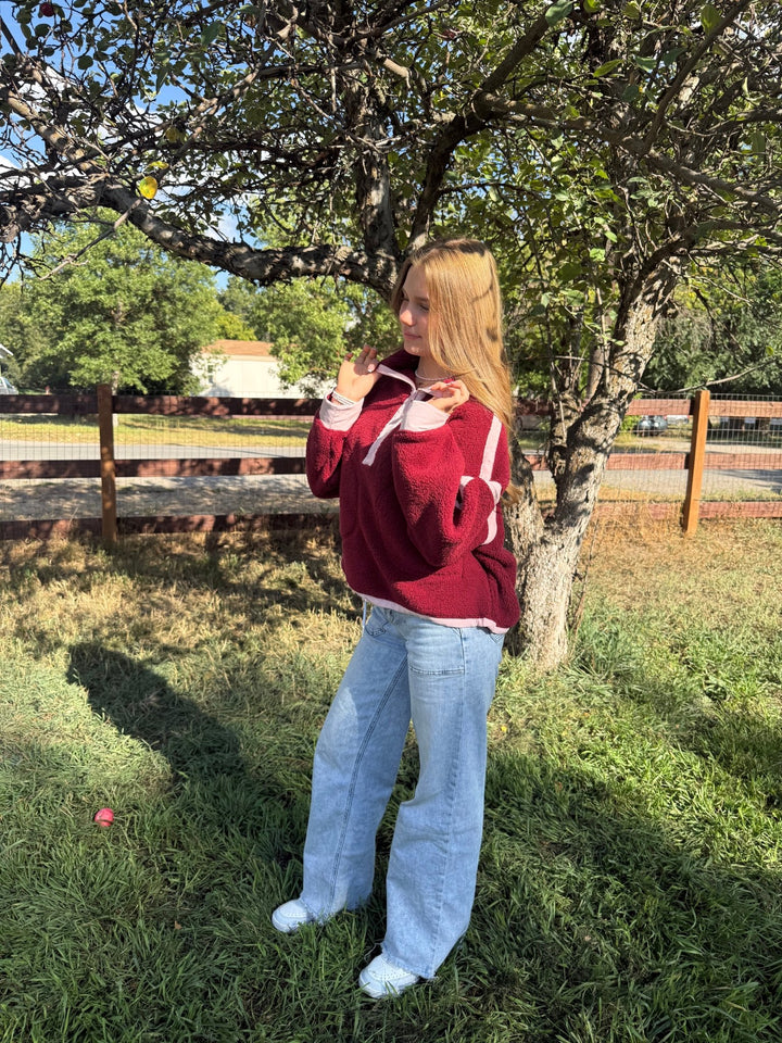 The Sabrina Half-Zip Sherpa Jacket – Adjustable Waist Fleece Pullover - Timber &amp; Velvet Boutique