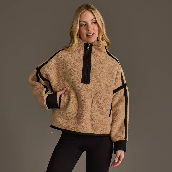The Sabrina Half-Zip Sherpa Jacket – Adjustable Waist Fleece Pullover - Timber &amp; Velvet Boutique