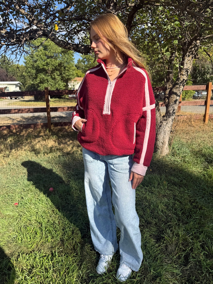 The Sabrina Half-Zip Sherpa Jacket – Adjustable Waist Fleece Pullover - Timber &amp; Velvet Boutique