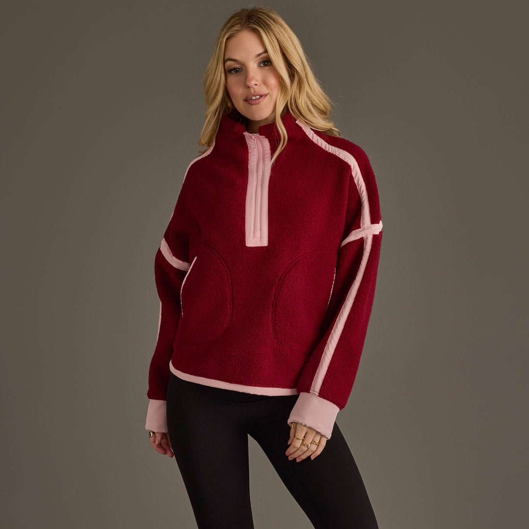 The Sabrina Half-Zip Sherpa Jacket – Adjustable Waist Fleece Pullover - Timber & Velvet Boutique