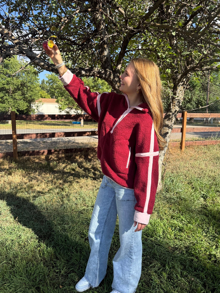 The Sabrina Half-Zip Sherpa Jacket – Adjustable Waist Fleece Pullover - Timber &amp; Velvet Boutique
