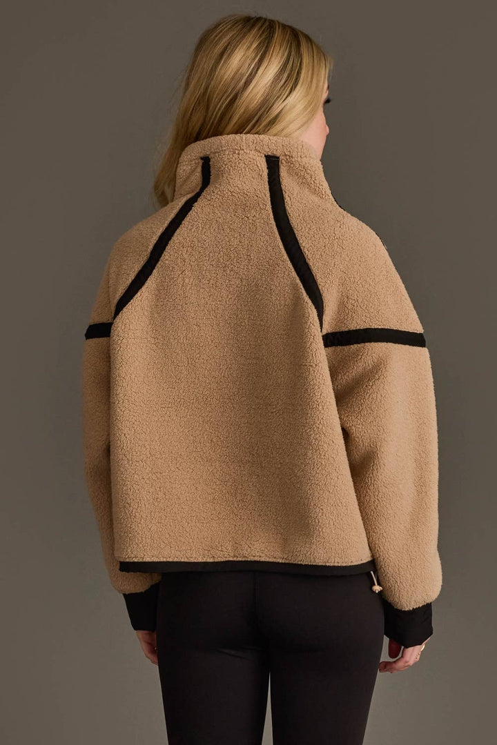 The Sabrina Half-Zip Sherpa Jacket – Adjustable Waist Fleece Pullover - Timber &amp; Velvet Boutique