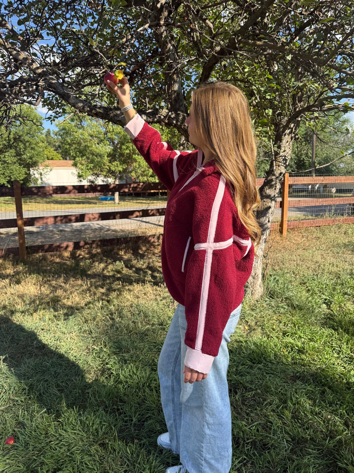 The Sabrina Half-Zip Sherpa Jacket – Adjustable Waist Fleece Pullover - Timber &amp; Velvet Boutique