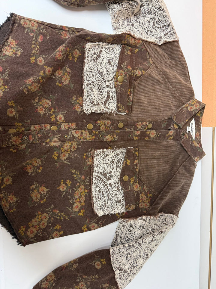 The Selene Vintage Floral Corduroy &amp; Lace Shacket Coat - Timber &amp; Velvet Boutique