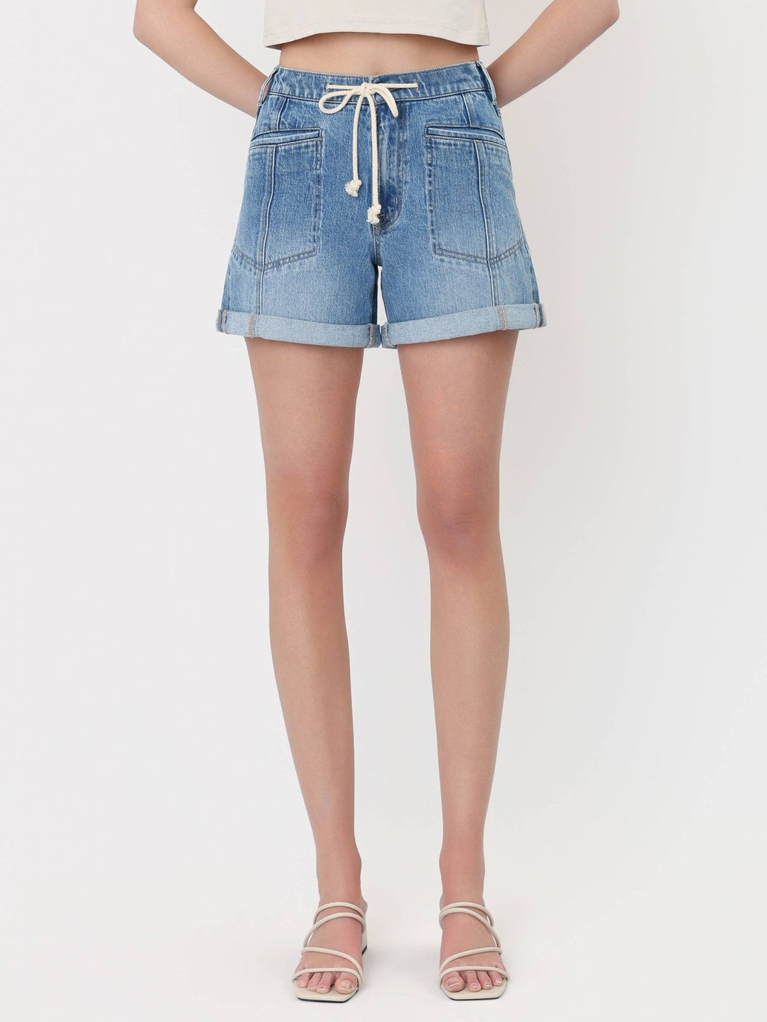 The Sienna Super High Rise Drawstring Denim Shorts - Timber &amp; Velvet Boutique