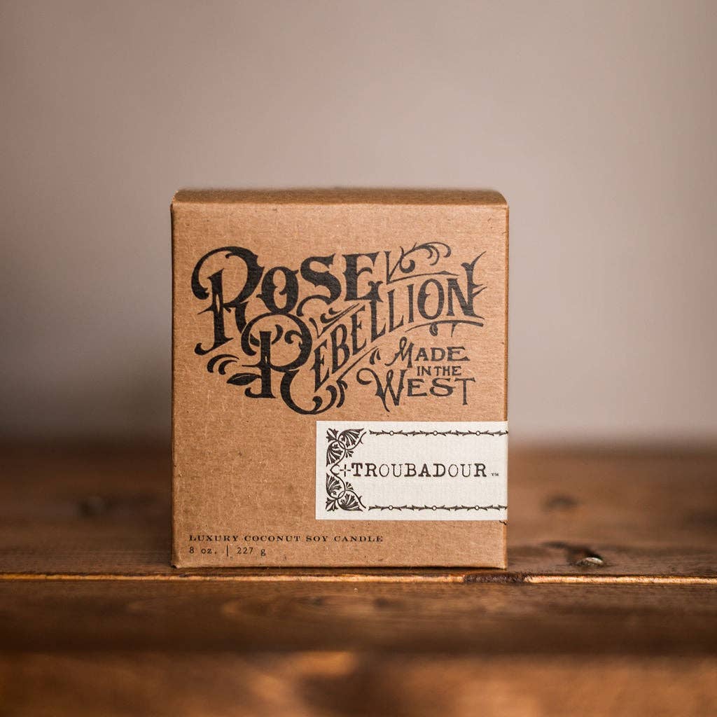 Troubadour Wood Wick Candle | Smoked Tobacco &amp; Plum Brandy (8 oz) - Timber &amp; Velvet Boutique