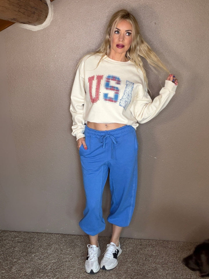 USA Patchwork Graphic Crewneck - Timber &amp; Velvet Boutique