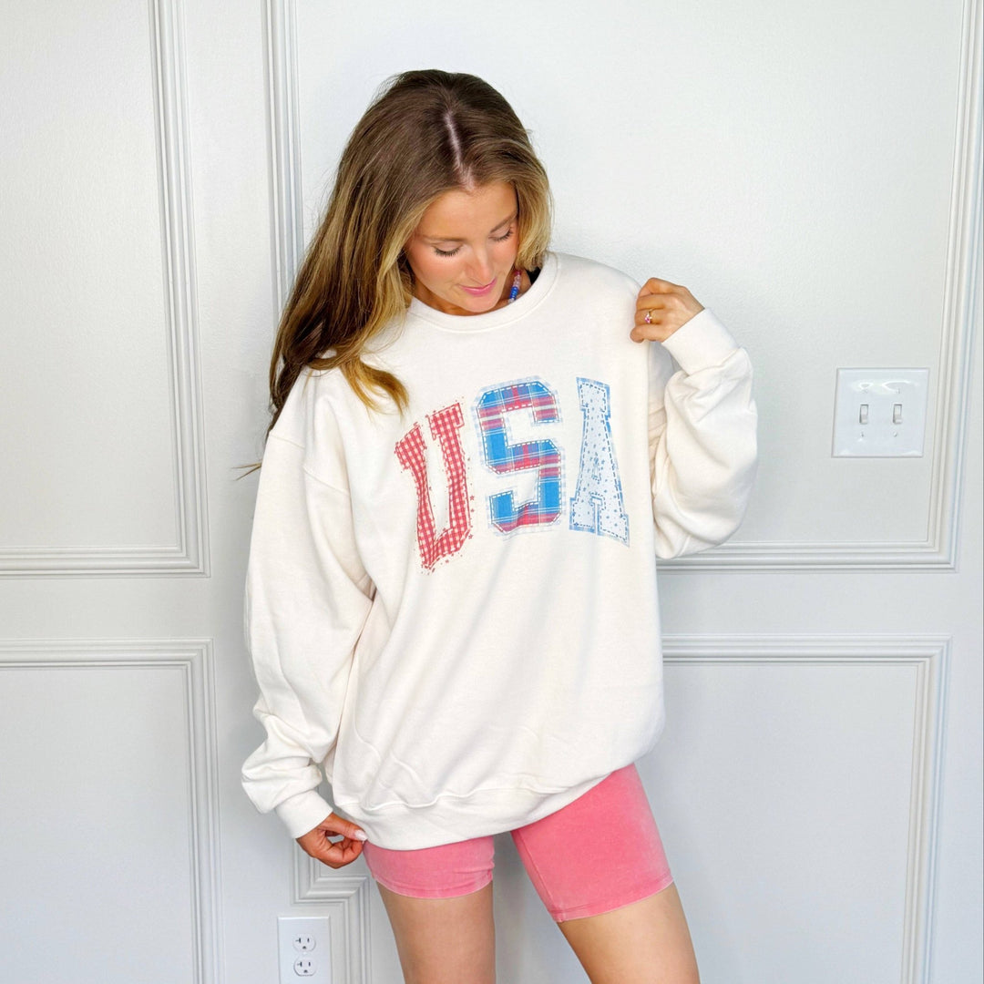 USA Patchwork Graphic Crewneck - Timber &amp; Velvet Boutique