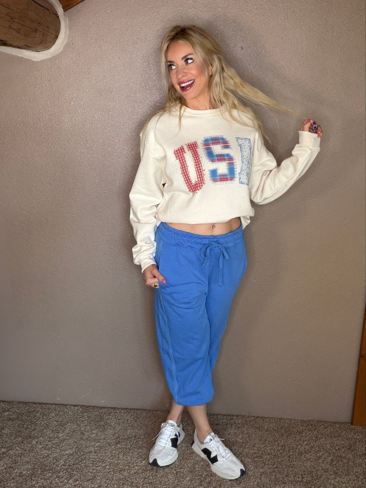 USA Patchwork Graphic Crewneck - Timber &amp; Velvet Boutique