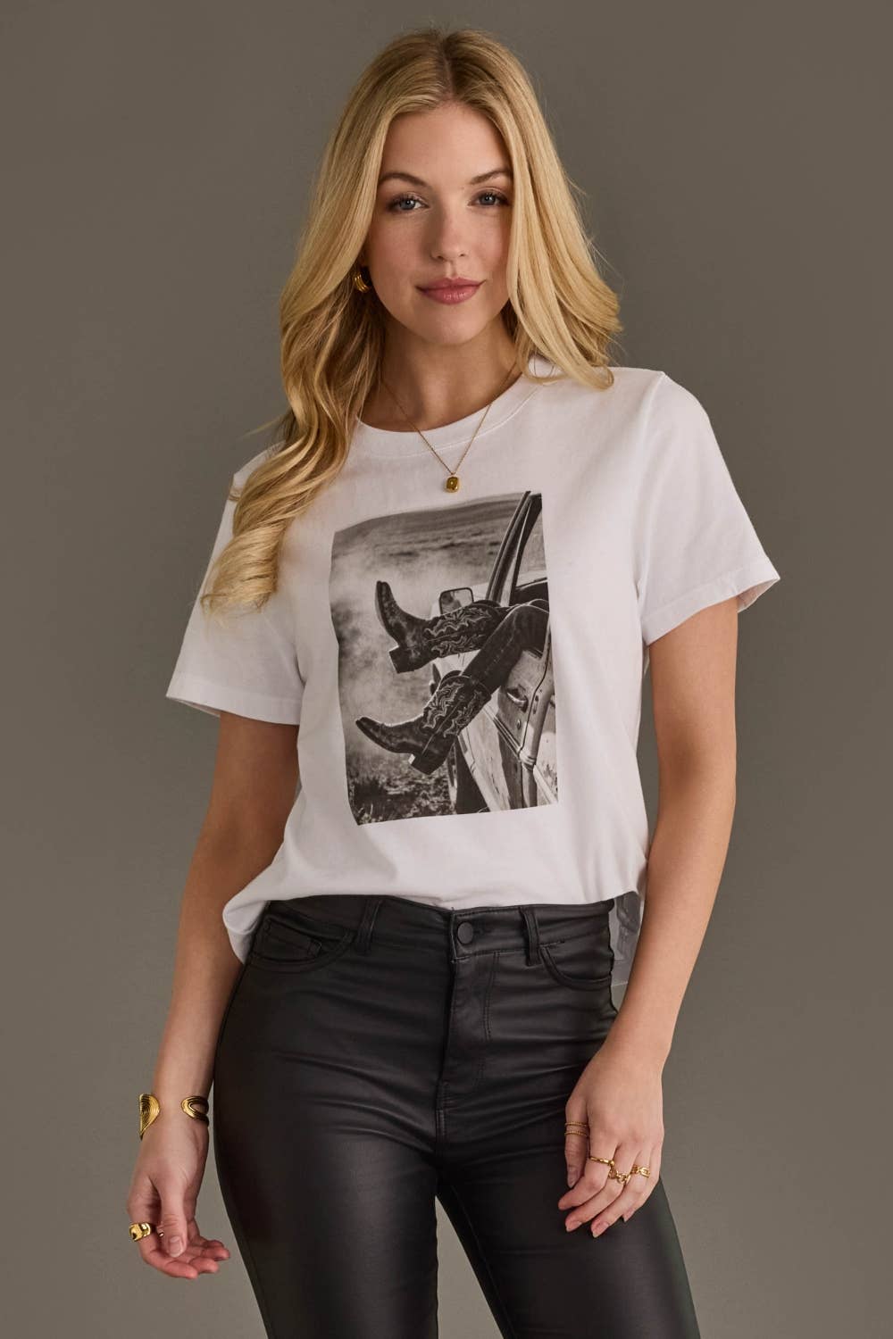 Western Road Trip Graphic Tee: White Cowboy Boots Design - Timber &amp; Velvet Boutique