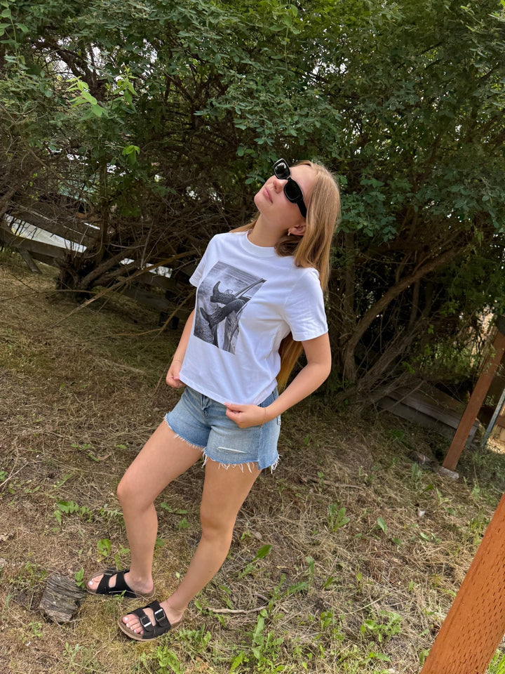Western Road Trip Graphic Tee: White Cowboy Boots Design - Timber &amp; Velvet Boutique